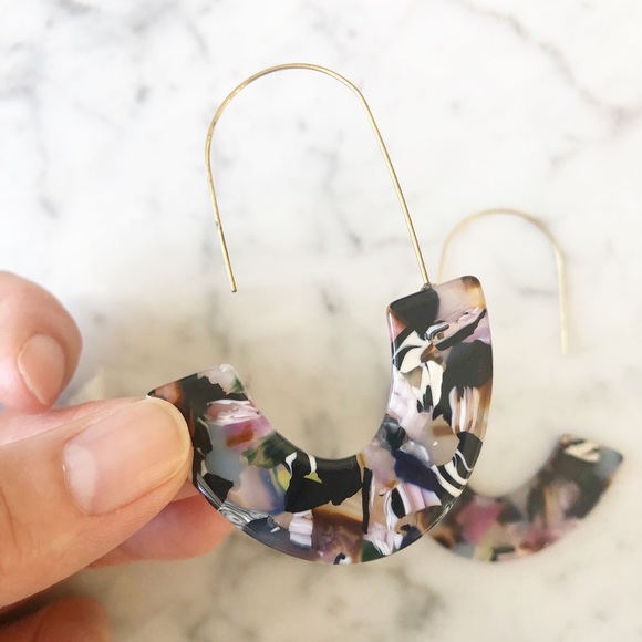 J Shape Acrylic + Metal Statement Earrings 2 PAIR - Picture 7 of 8